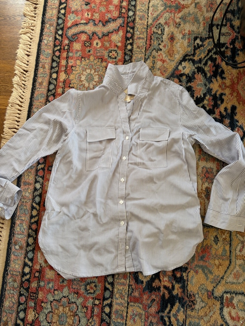 Thread & Supply White and Blue Striped Casual Button-Down Shirt